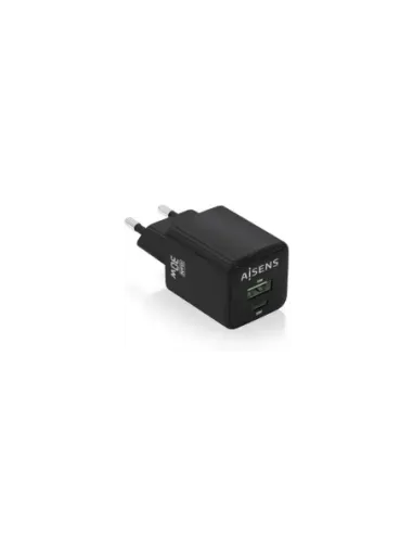 Cargador de Pared GaN Aisens ASCH-30W2P038-BK/ 1xUSB Tipo-C/ 1xUSB/ 30W