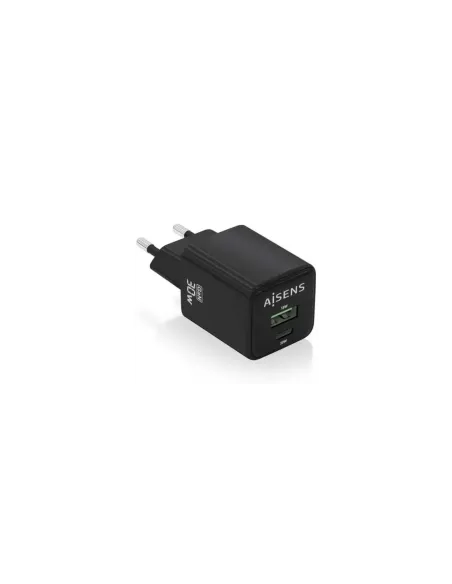 Cargador de Pared GaN Aisens ASCH-30W2P038-BK/ 1xUSB Tipo-C/ 1xUSB/ 30W