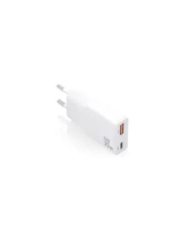 Cargador de Pared GaN Aisens ASCH-30W2P046-W/ 1xUSB Tipo-C/ 1xUSB/ 30W/ Blanco