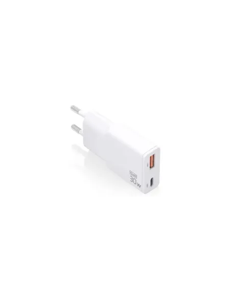 Cargador de Pared GaN Aisens ASCH-30W2P046-W/ 1xUSB Tipo-C/ 1xUSB/ 30W/ Blanco