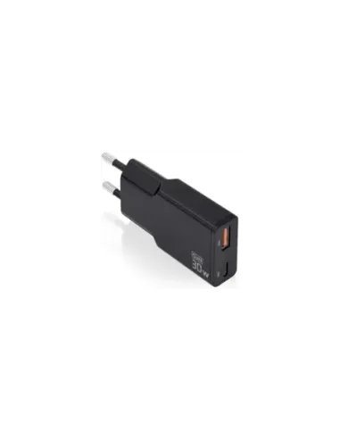 Cargador de Pared GaN Aisens ASCH-30W2P047-BK/ 1xUSB Tipo-C/ 1xUSB/ 30W/ Negro