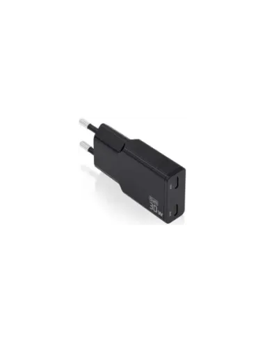 Cargador de Pared GaN Aisens ASCH-30W2P049-BK/ 2xUSB Tipo-C/ 30W/ Negro
