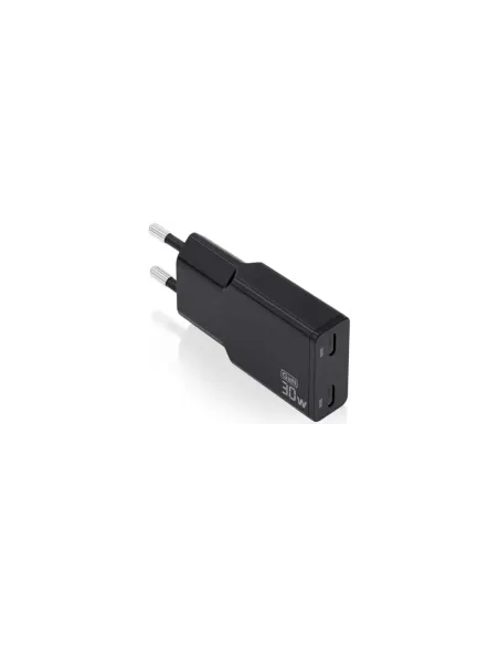 Cargador de Pared GaN Aisens ASCH-30W2P049-BK/ 2xUSB Tipo-C/ 30W/ Negro