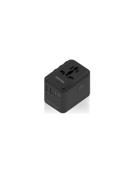 Cargador de Pared Universal GaN para Viaje Aisens ASPS-2A2C08-BK/ Toma de Corriente Universal/ 2xUSB Tipo-C/ 2xUSB/ 25W
