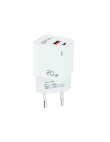 TooQ Cargador de Pared USB-C/PD + USB-A/QC 20W, Blanco