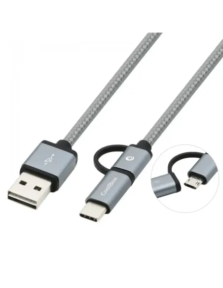Cable multi usb 2.0 coolbox carga mas datos micro usb usb tipo c usb tipo a 1m gris