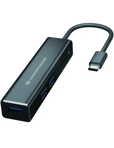 Adaptador conceptronic usb tipo c a hub usb 3 puertos con lector de tarjetas