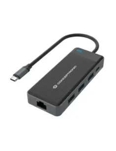Adaptador conceptronic usb tipo c a gigabit ethernet rj45 -  con hub usb 3.2 3 puertos -  usb tipo c