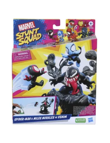 Set de juego hasbro marvel stunt squad villain knockdown spider - man y miles morales vs venom