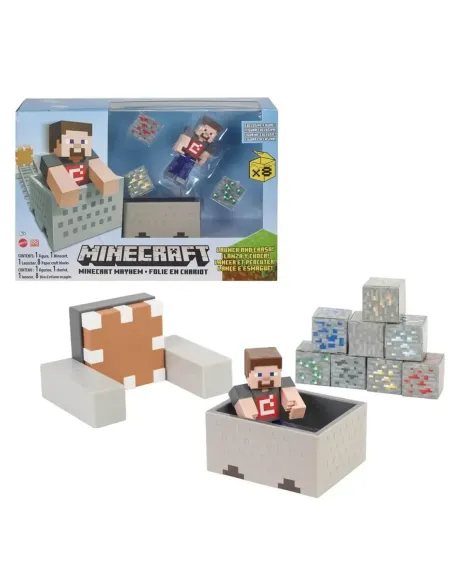 Figura mattel minecraft vagoneta explosiva lanza y choca
