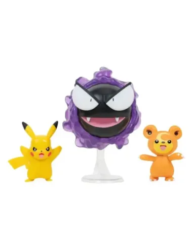 Pack de 3 figuras jazwares pokemon batalla teddiursa pikachu y gastly