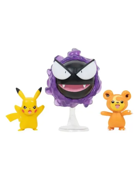 Pack de 3 figuras jazwares pokemon batalla teddiursa pikachu y gastly