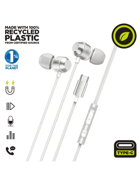 Auriculares magneticos muvit m32 usb tipo c blanco