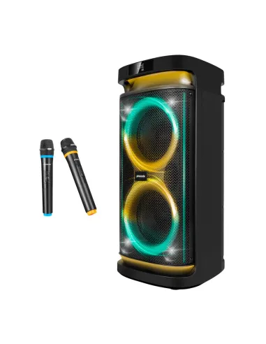 Altavoz rumbleboss phoenix 80w rms batería 4000 mah función karaoke 2 microfonos inalambricos incluidos