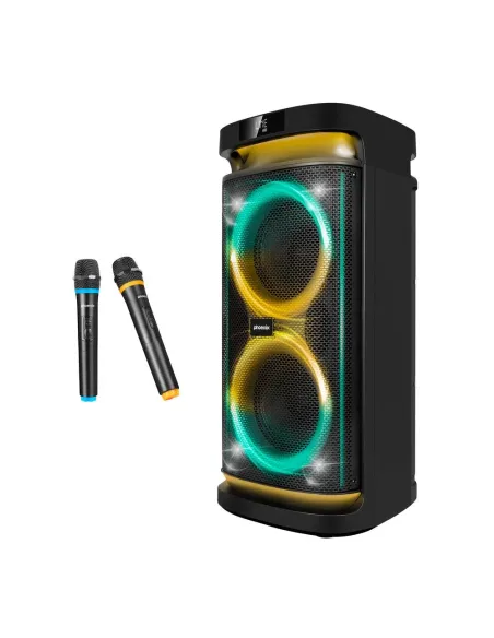 Altavoz rumbleboss phoenix 80w rms batería 4000 mah función karaoke 2 microfonos inalambricos incluidos