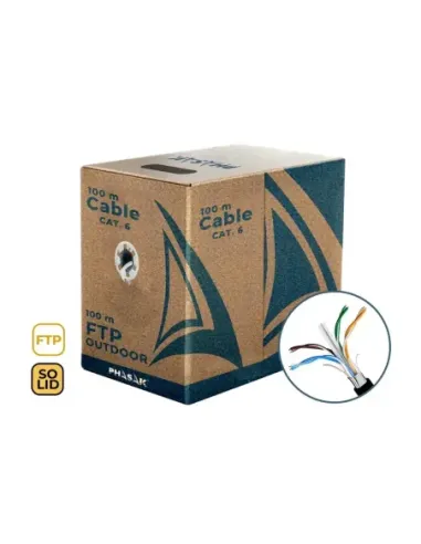 Bobina de cable de red exterior cca sólido en caja  ftp  cat. 6  100 metros