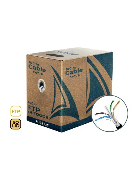 Bobina de cable de red exterior cca sólido en caja  ftp  cat. 6  100 metros