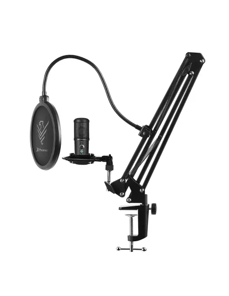 Kit microfono phoenix streamcast pro gaming conector usb - brazo articulado - filtro antipop y montura antivibración
