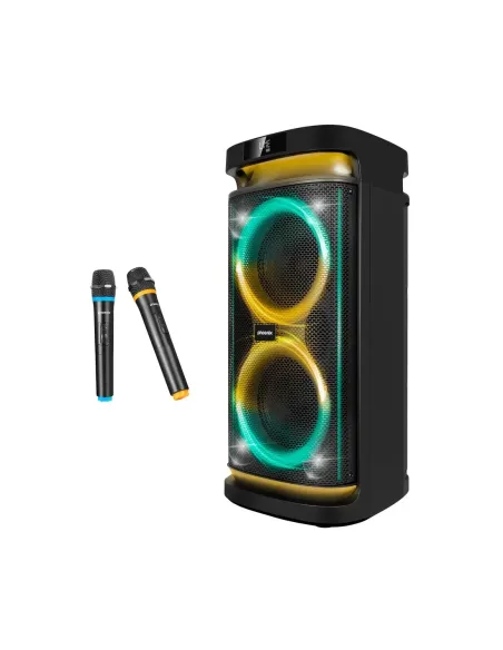 Altavoz rumbleboss phoenix 80w rms batería 4000 mah función karaoke 2 microfonos inalambricos incluidos