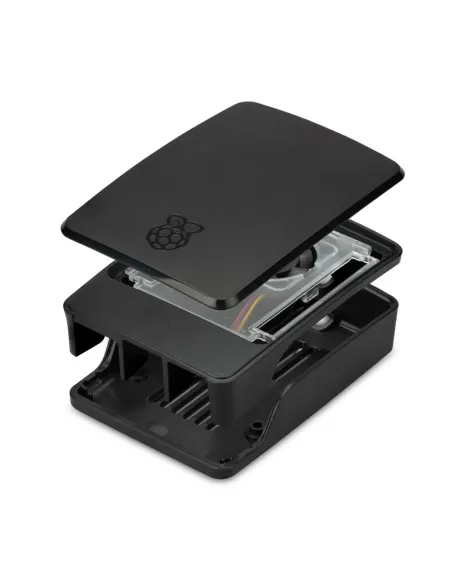 Carcasa raspberry pi 5 con ventilador negra y gris