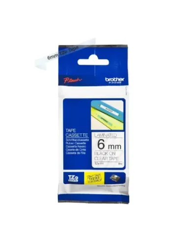 Cinta laminada brother tze111 8mm x 6mm transparente - negro