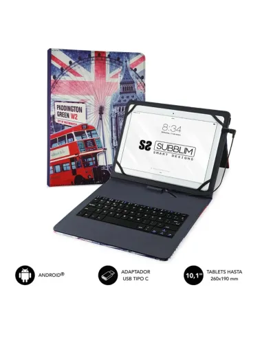 Funda + teclado subblim keytab usb tipo c 10.1pulgadas england