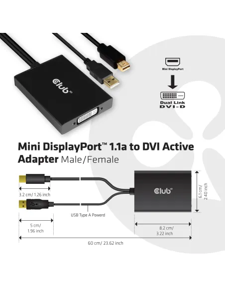 CLUB3D cac-1130 0,6 m MiniDP USB-A DVI-D Negro