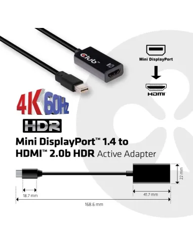 CLUB3D Mini DisplayPort 1.4 a HDMI 2.0b HDR Adpatador Activo