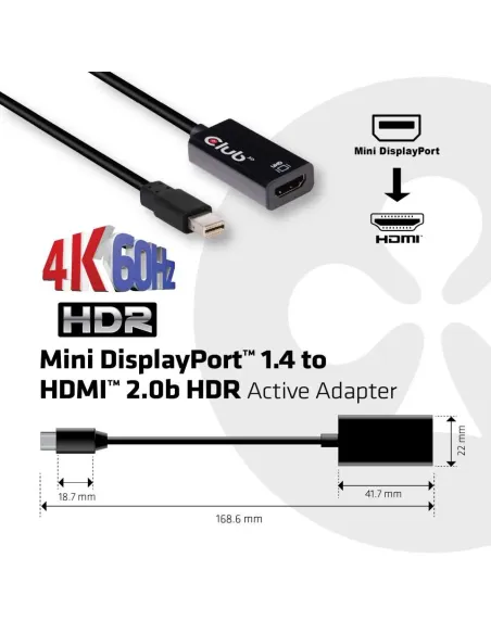 CLUB3D Mini DisplayPort 1.4 a HDMI 2.0b HDR Adpatador Activo