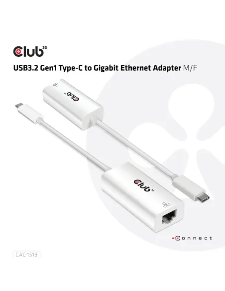 CLUB3D CAC-1519 cambiador de género para cable USB-C RJ-45 Blanco