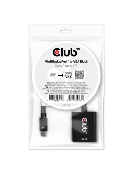 CLUB3D CAC-2113 adaptador de cable de vídeo 0,228 m Mini Displayport VGA Negro