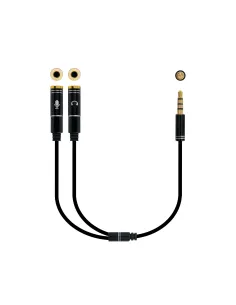 Nanocable Cable adaptador Audio Jack 3.5 M 4pines - 2xJack 3.5 H 3pines, negro, 30 cm