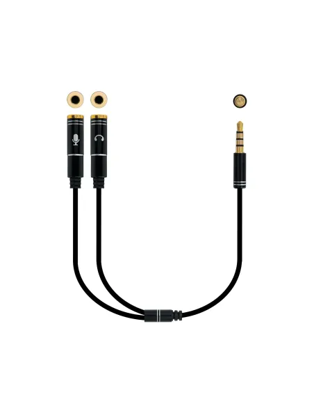 Nanocable Cable adaptador Audio Jack 3.5 M 4pines - 2xJack 3.5 H 3pines, negro, 30 cm