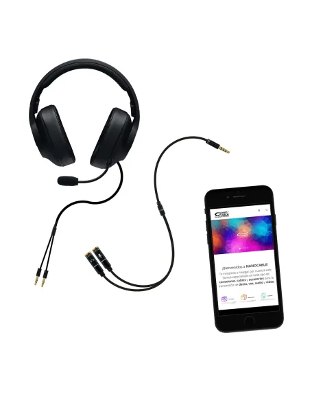 Nanocable Cable adaptador Audio Jack 3.5 M 4pines - 2xJack 3.5 H 3pines, negro, 30 cm