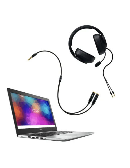 Nanocable Cable adaptador Audio Jack 3.5 M 4pines - 2xJack 3.5 H 3pines, negro, 30 cm