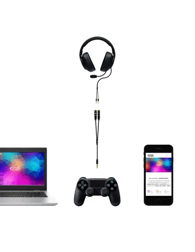 Nanocable Cable adaptador Audio Jack 3.5 M 4pines - 2xJack 3.5 H 3pines, negro, 30 cm