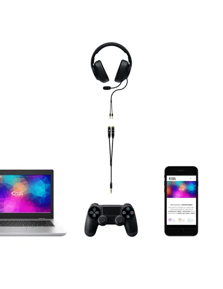 Nanocable Cable adaptador Audio Jack 3.5 M 4pines - 2xJack 3.5 H 3pines, negro, 30 cm