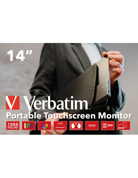 Verbatim 49591 pantalla para PC 35,6 cm (14") 1920 x 1080 Pixeles Full HD LCD Pantalla táctil Negro
