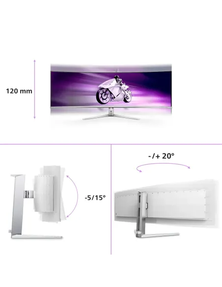 Philips Evnia 8000 49M2C8900L 00 pantalla para PC 124,2 cm (48.9") 5120 x 1440 Pixeles Dual QHD QD-OLED Blanco