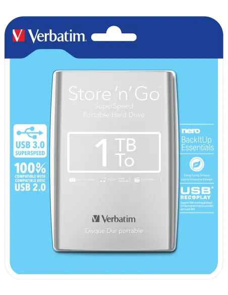 Verbatim Disco Duro Portátil Store 'n' Go USB 3.0 de 1 TB en color Plateado