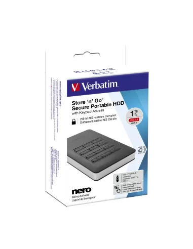 Verbatim Disco duro portátil y seguro Store n Go de 2 TB con teclado