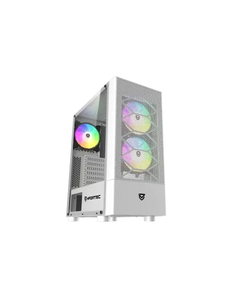 Caja ordenador gaming nfortec caelum atx rgb cristal templado blanca
