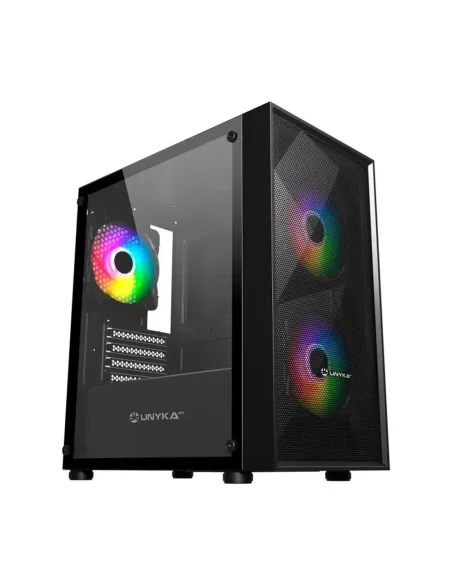 Caja ordenador gaming unyka mir b200 matx argb cristal templado negro