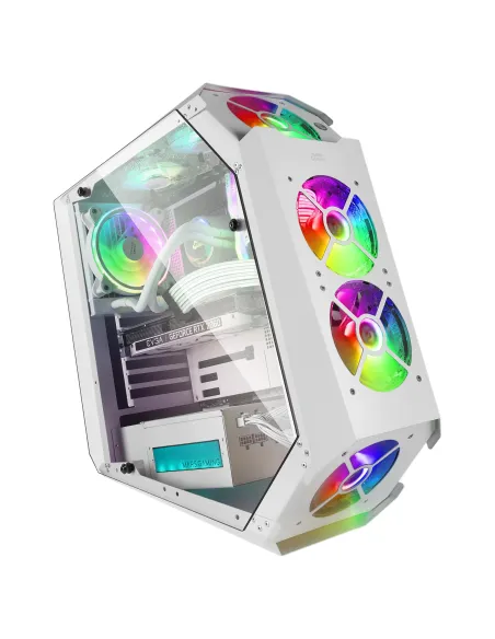 Mars Gaming MC51W, Caja PC Gaming ATX, Doble Cristal Templado, 5x Ventilador RGB 12cm, Blanco