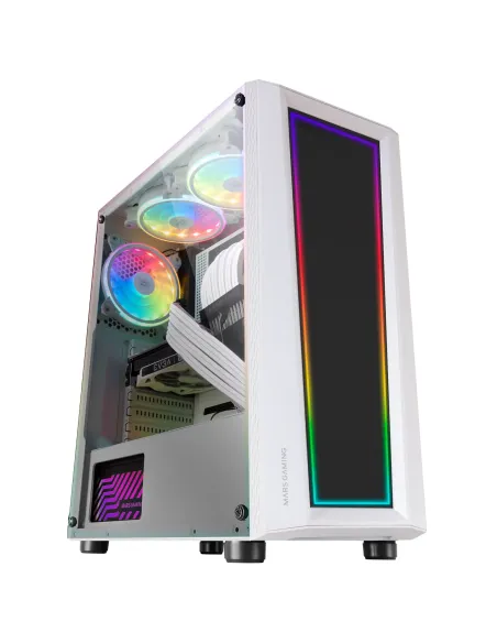 Mars Gaming MC-ART Blanco, Caja PC Gaming ATX, Doble Cristal Templado Dibujable, ARGB 12 Modos, Ventilador 12 cm