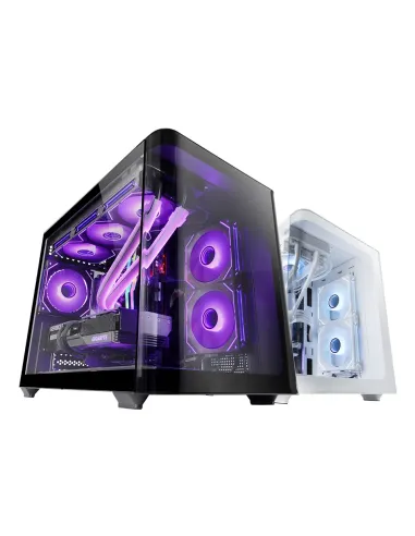 Mars Gaming MC-FUSIONM, Caja Gaming Micro-ATX, Ventana Lateral y Frontal Curvo de Cristal Templado Continuo, Minitorre PC Doble