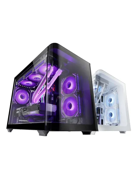 Mars Gaming MC-FUSIONM, Caja Gaming Micro-ATX, Ventana Lateral y Frontal Curvo de Cristal Templado Continuo, Minitorre PC Doble