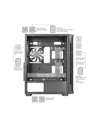Mars Gaming MC-NEO, Torre Gaming XXL E-ATX, Ventana Lateral y Frontal Cristal Templado, 4X Ventiladores ARGB 120mm + Ventilador