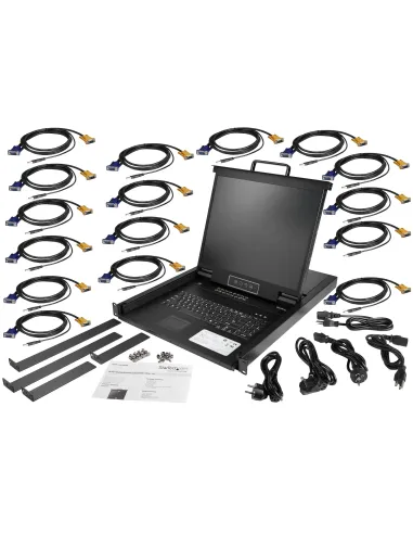 StarTech.com Consola KVM de 16 puertos para Montaje en Rack - Teclado QWERTY - con Cables de 1,8m - Conmutador KVM con Monitor