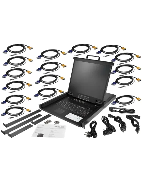 StarTech.com Consola KVM de 16 puertos para Montaje en Rack - Teclado QWERTY - con Cables de 1,8m - Conmutador KVM con Monitor